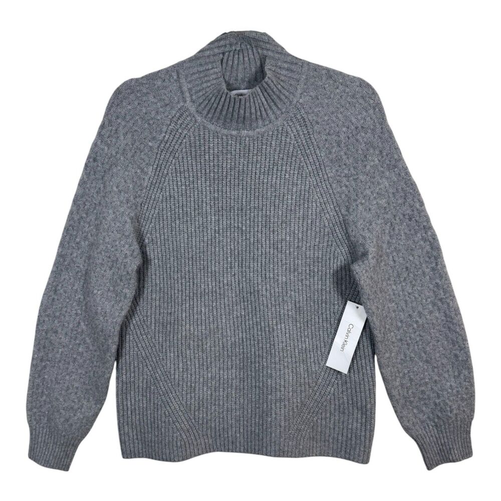 Calvin Klein Mock Neck Sweater Gray NWT M Textured Super Soft Luxury Timeless